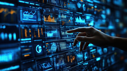 Finger touch screen, human-computer interaction concept
