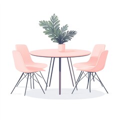 A compact round meeting table for small teams, modern office design, flat vector illustration, soft pastel tones, isolated on white background 