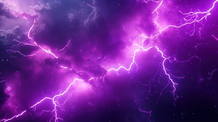 Poster - Dynamic 3D rendering of purple lightning in a deep space background with dark galaxy elements. The scene captures intense thunder and glowing purple light within an abstract nebula, creating an otherw