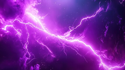 Poster - Dynamic 3D rendering of purple lightning in a deep space background with dark galaxy elements. The scene captures intense thunder and glowing purple light within an abstract nebula, creating an otherw