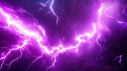 Poster - Dynamic 3D rendering of purple lightning in a deep space background with dark galaxy elements. The scene captures intense thunder and glowing purple light within an abstract nebula, creating an otherw