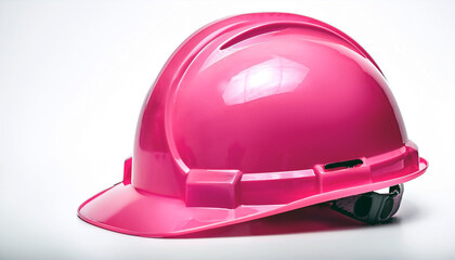 A bright pink hard hat rests on a white background.  The hat is the main focus, showcasing its smooth, glossy finish. No people are present. It conveys safety and empowerment.