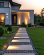 © pattaphorn - Modern Pathway with Illuminated Stones and Greenery