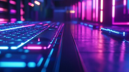 Leinwandbilder - A close-up of a futuristic gaming keyboard with neon lights.