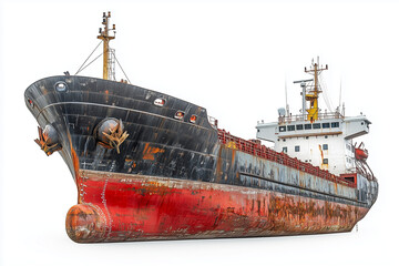 Large cargo ship vessel isolated on a white background...