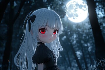 Sticker - a girl with red eyes standing in the woods