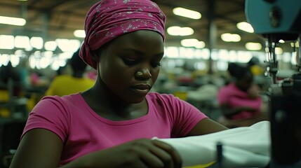 Young Woman Sewing in a Textile Workshop