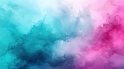 Fototapete - Vibrant abstract background with pink, blue, and teal colors blending into a dreamy smoke texture. This watercolor painting captures a soft yet dynamic scene, evoking a sense of fantasy and imaginatio