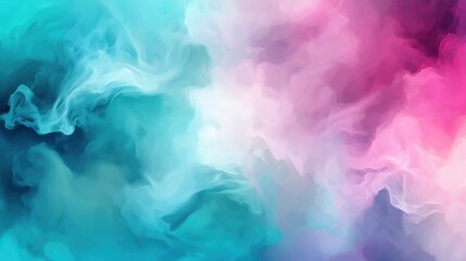 Fototapete - Vibrant abstract background with pink, blue, and teal colors blending into a dreamy smoke texture. This watercolor painting captures a soft yet dynamic scene, evoking a sense of fantasy and imaginatio