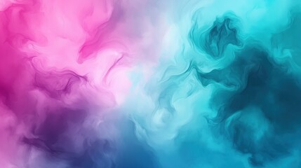 Fototapete - Vibrant abstract background with pink, blue, and teal colors blending into a dreamy smoke texture. This watercolor painting captures a soft yet dynamic scene, evoking a sense of fantasy and imaginatio