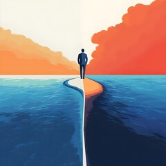 Businessman Standing at Crossroads  Choosing Between Two Paths  Concept of Decision Making  Uncertainty  Future  Success