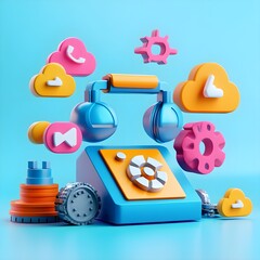 Poster - 3D Phone Icon With Cloud Computing  Gear  and Communication Symbols