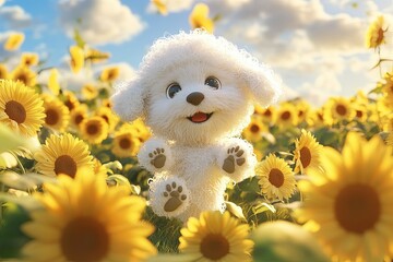 Canvas Print - a stuffed dog in a field of sunflowers