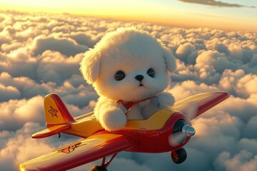 Canvas Print - a teddy bear sitting on top of a toy airplane