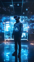 Poster - Futuristic Metaverse VR Experience with Data Visualization and Virtual Reality Headset