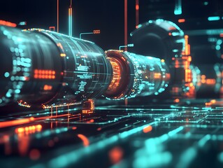 Poster - Abstract Futuristic Technology Data Network with Glowing Lines and Digital Code