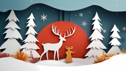 Christmas deer 3d vector papercut