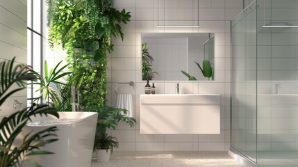 Canvas Print - Modern Bathroom with Lush Greenery