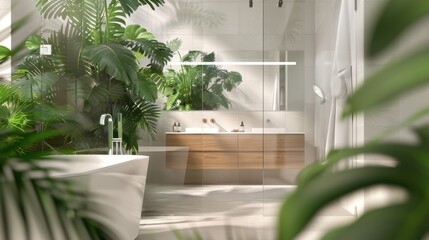 Wall Mural - Modern Bathroom with Lush Greenery