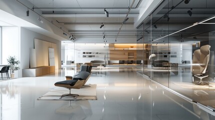 Sticker - Modern Office Interior with Glass Walls and Furniture