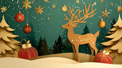 Christmas deer 3d vector papercut