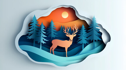 Christmas deer 3d vector papercut