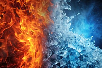Wall Mural - abstract background with fire and ice elements split in half, featuring depth of field
