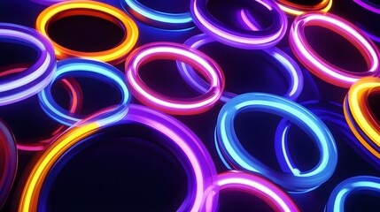 Poster - Abstract Neon Lights Circles Background   Bright Colorful Glowing Rings