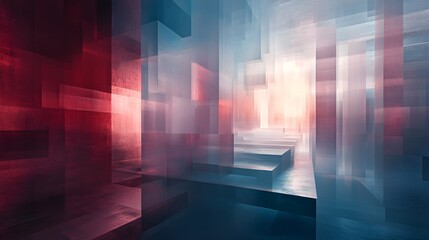 Poster - Abstract Red and Blue Geometric Shapes  Light Effect  3D Render