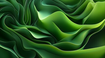Poster - Abstract Green Waves  Curved Lines  Flowing Design  Digital Art  Modern Background