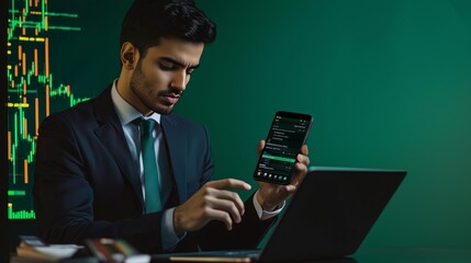 Poster - Businessman Multitasking with Laptop and Smartphone