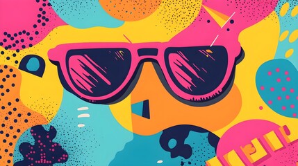 Poster - Abstract Summer Sunglasses Background with Vibrant Colors and Geometric Shapes