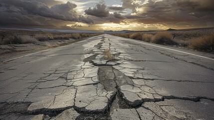 Sticker - Cracked Road in a Desolate Landscape