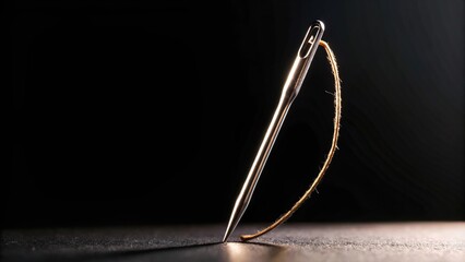 Close-up of small needle with empty eyelet isolated on black background