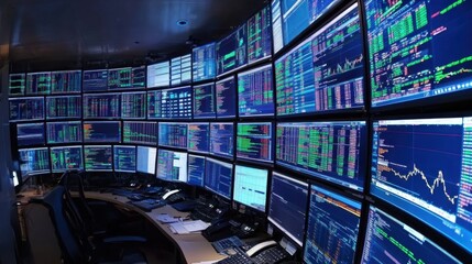 High-frequency trading: Multiple screens displaying fast-paced trading algorithms