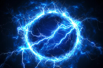 Poster - A vibrant blue lightning circle with electric arcs, suggesting energy and power.