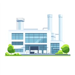 Poster - A modern food processing factory building, hygiene-focused architecture, flat style, bright colors, isolated on white background 