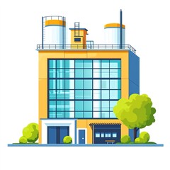 Aufkleber - A modern food processing factory building, hygiene-focused architecture, flat style, bright colors, isolated on white background 
