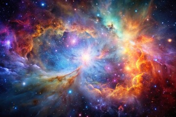 Extreme close-up view of a colorful cosmic nebula in space