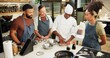 © peopleimages.com - Cooking, class and chef in kitchen with meat preparation, teaching gourmet meal recipe or learning. Culinary course, people or mentor with lesson on food education or cuisine knowledge in hospitality