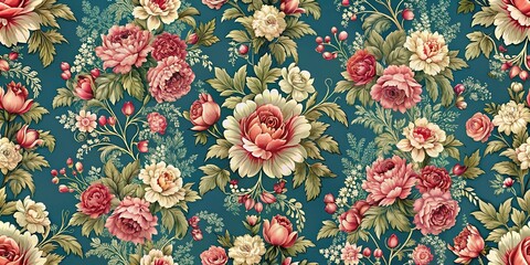  High angle seamless pattern with classic floral motif and modern twist