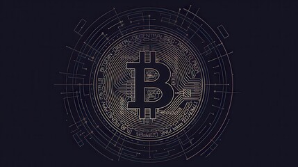 Aufkleber - A minimalist line art representation of a digital coin symbolizing cryptocurrency transactions in a modern design