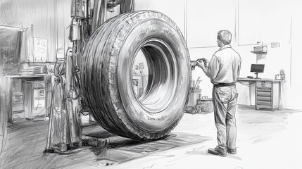 Poster - A man is standing in front of a large tire