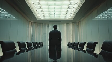Aufkleber - Corporate office worker prepares for an important boardroom meeting in a modern conference room during the afternoon