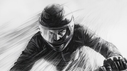Poster - A man wearing a helmet is riding a motorcycle in the rain