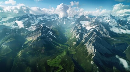 Poster - The mountains are covered in snow and the sky is clear. The mountains are very tall and the snow is very white