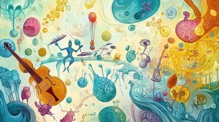 Poster - A painting of a musical instrument with a man playing it