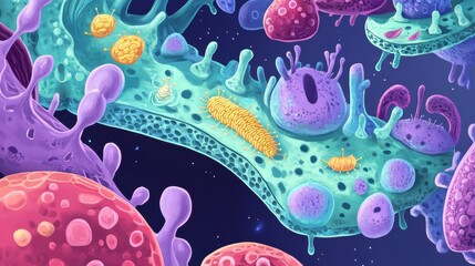 Poster - A colorful drawing of a cell with a yellow bug on it