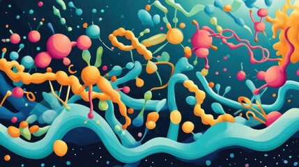 Poster - A colorful painting of a bunch of different colored blobs and lines