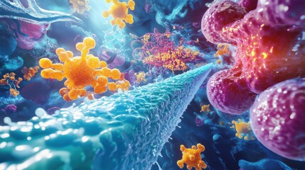Poster - A colorful image of a cell with a blue line running through it
